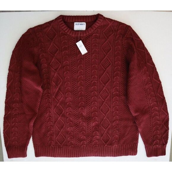 Old Navy 474410-01 Men's Sz L Wine Country/Maroon Cozy Cable-Knit Cotton Sweater - Picture 1 of 6